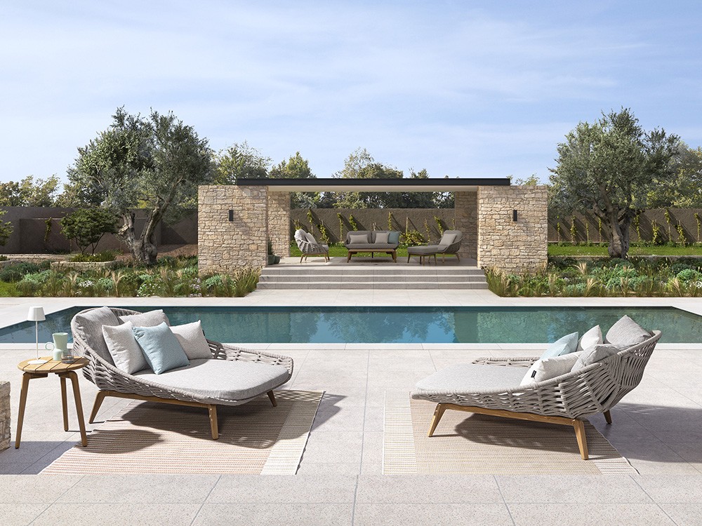 Daybed Tamires de cuerda trenzada y teca Bizzotto - 3