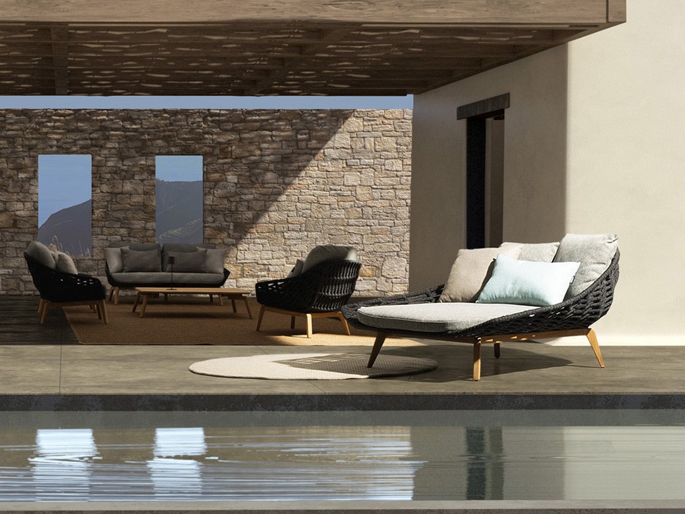 Daybed Tamires de cuerda trenzada y teca Bizzotto - 15