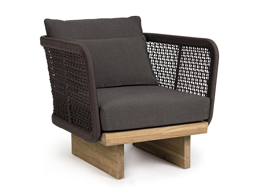 Sillón para salón exterior Xylia de madera de teca y cuerda trenzada Bizzotto - 1