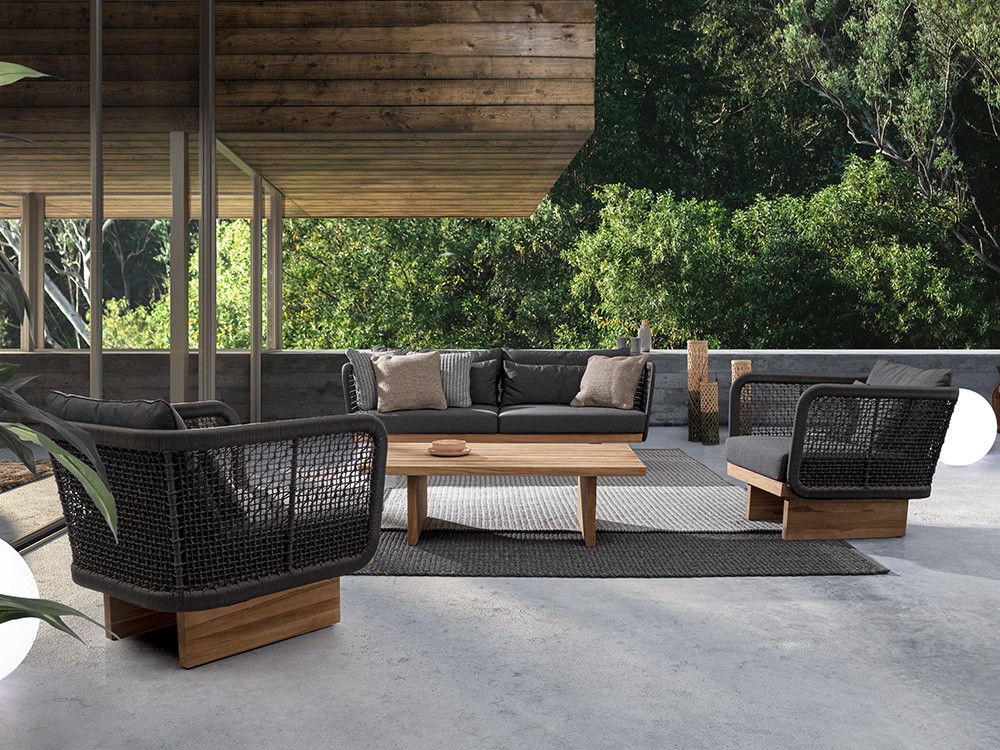 Sillón para salón exterior Xylia de madera de teca y cuerda trenzada Bizzotto - 2