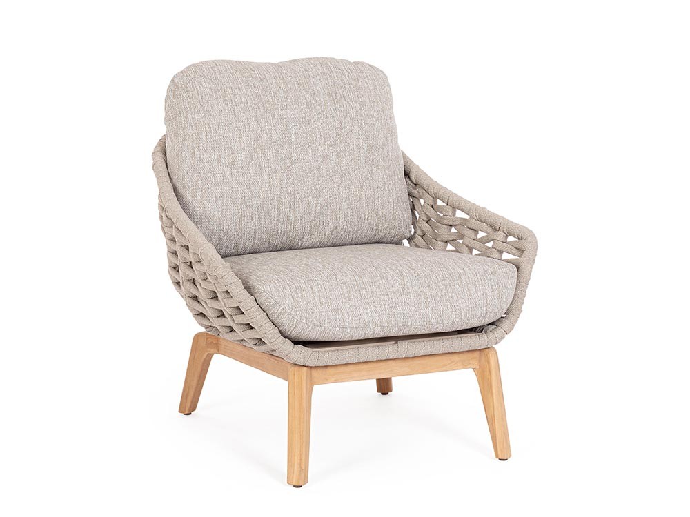 Sillón para salón exterior Tamires de madera de teca y cuerda trenzada Bizzotto - 1