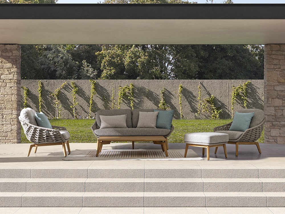 Sillón para salón exterior Tamires de madera de teca y cuerda trenzada Bizzotto - 11