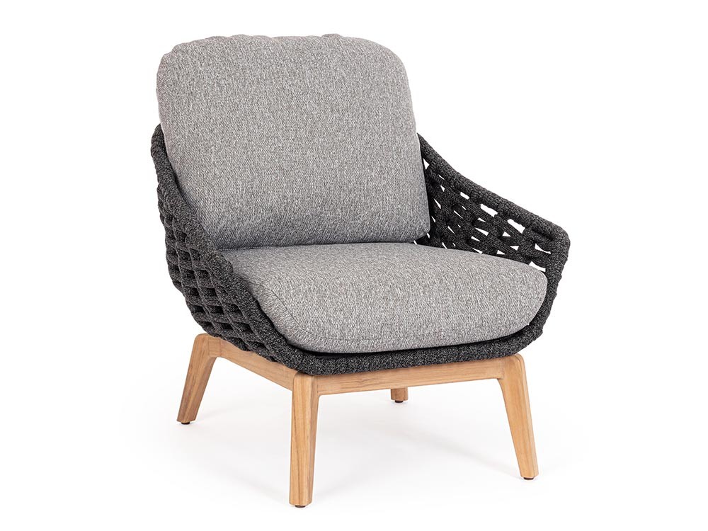 Sillón para salón exterior Tamires de madera de teca y cuerda trenzada Bizzotto - 3