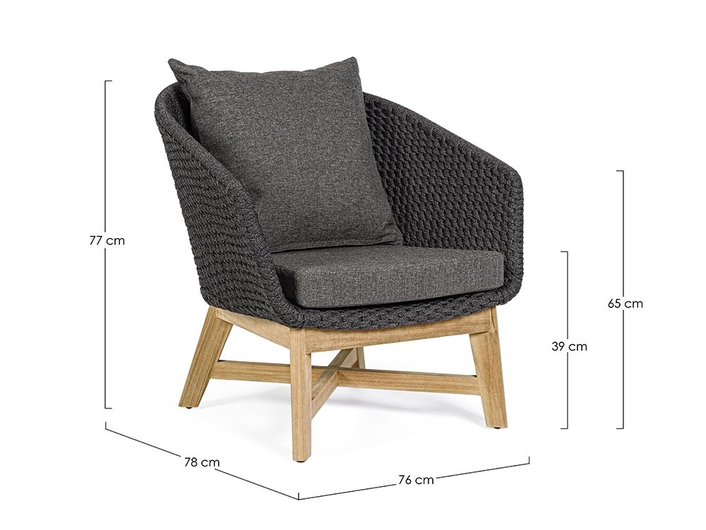 Sillón para salón exterior Coachella de teca y cuerda trenzada Bizzotto - 9