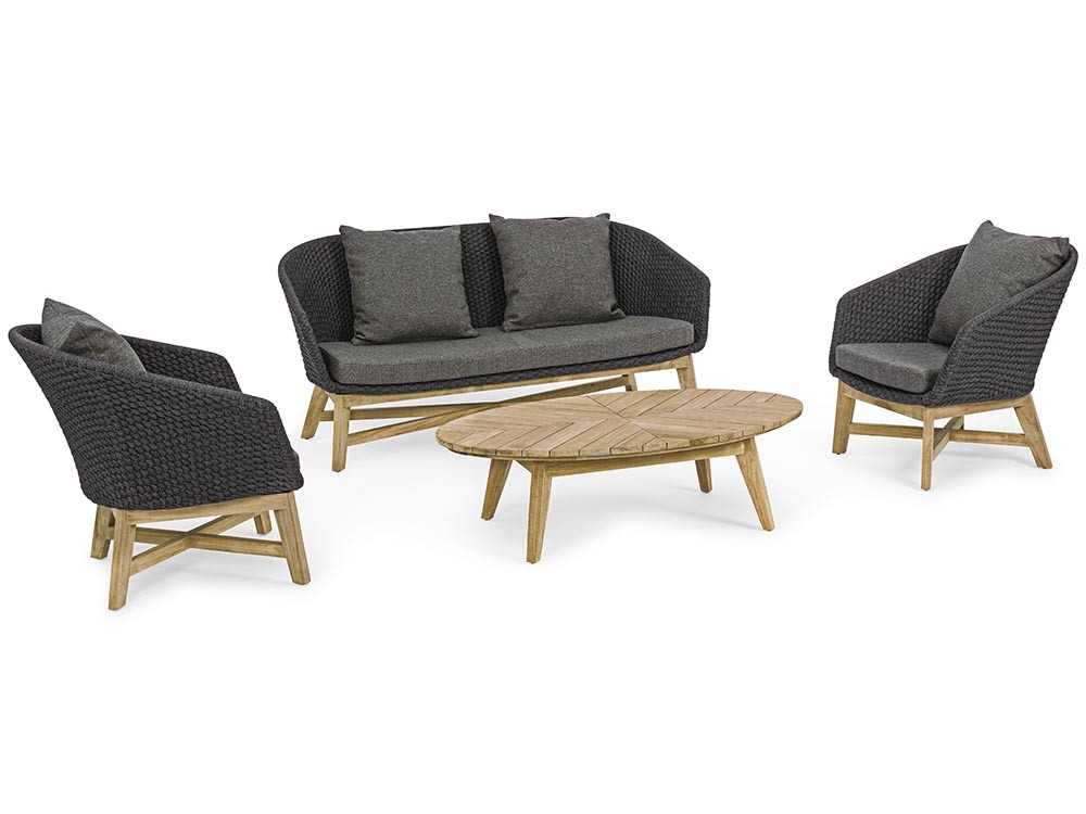 Sillón para salón exterior Coachella de teca y cuerda trenzada Bizzotto - 13
