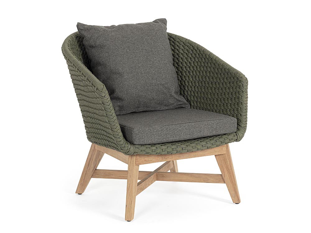 Sillón para salón exterior Coachella de teca y cuerda trenzada Bizzotto - 1