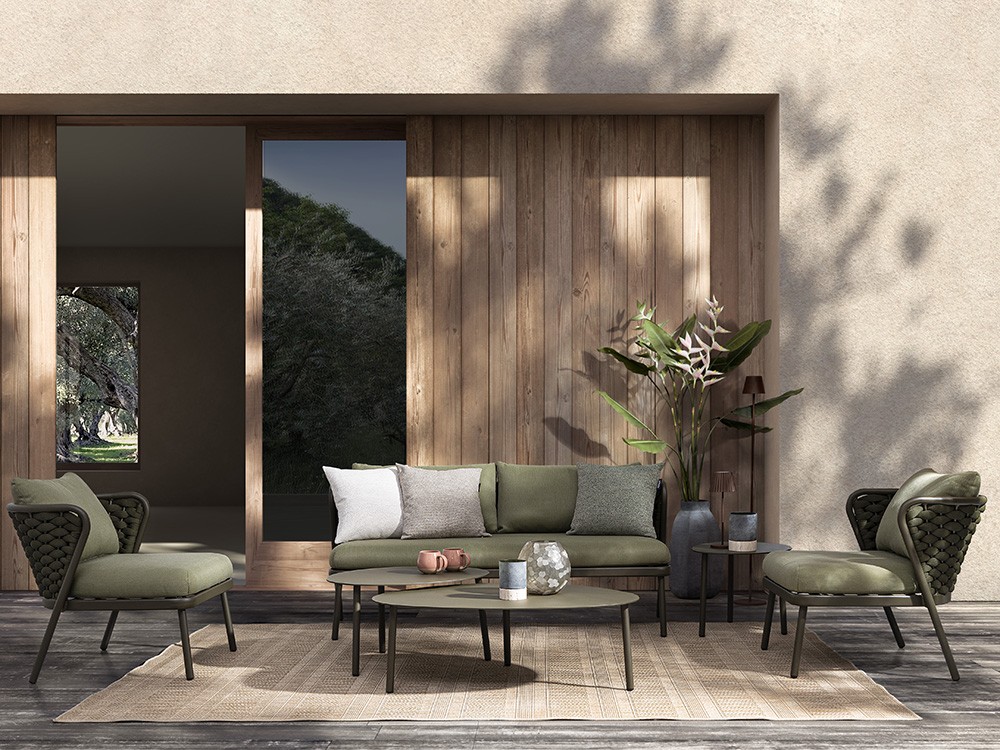 Sofá para salón exterior Harlow de aluminio y cuerda trenzada Bizzotto - 1