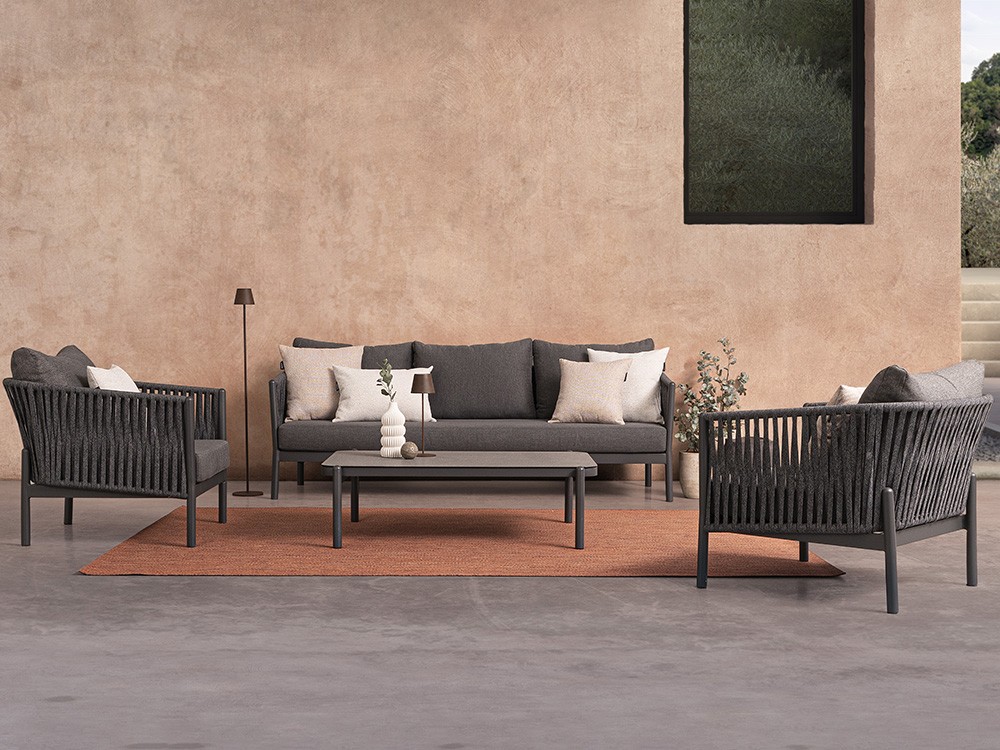 Sofá de tres plazas para salón exterior Florencia de aluminio y cuerda trenzada Bizzotto - 1