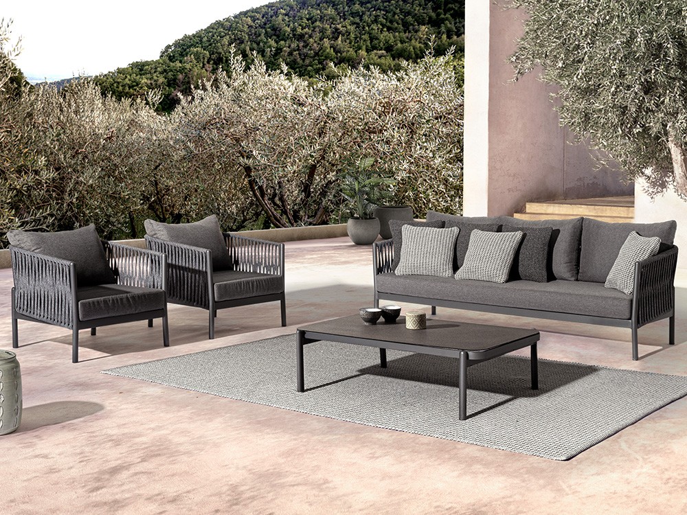 Sofá de tres plazas para salón exterior Florencia de aluminio y cuerda trenzada Bizzotto - 14