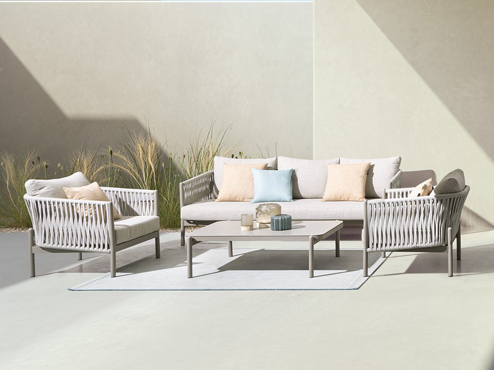 Sofá de tres plazas para salón exterior Florencia de aluminio y cuerda trenzada Bizzotto - 23