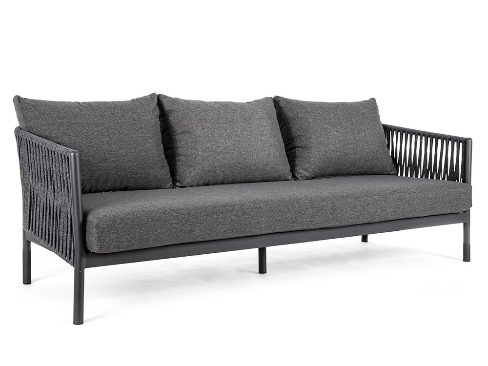 Sofá de tres plazas para salón exterior Florencia de aluminio y cuerda trenzada Bizzotto - 4