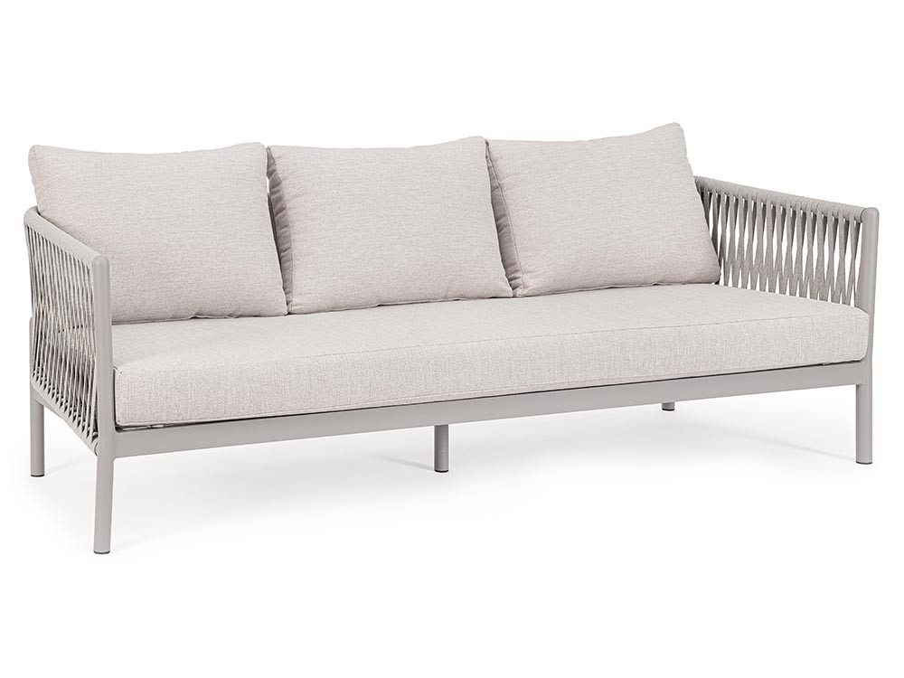 Sofá de tres plazas para salón exterior Florencia de aluminio y cuerda trenzada Bizzotto - 2