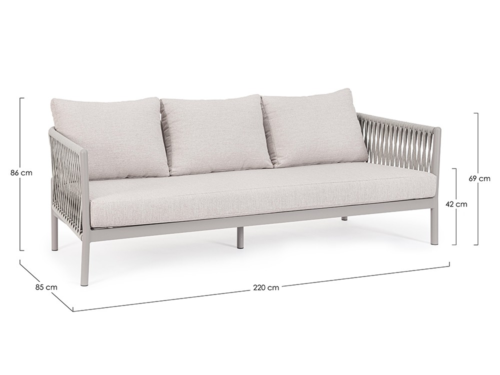 Sofá de tres plazas para salón exterior Florencia de aluminio y cuerda trenzada Bizzotto - 27