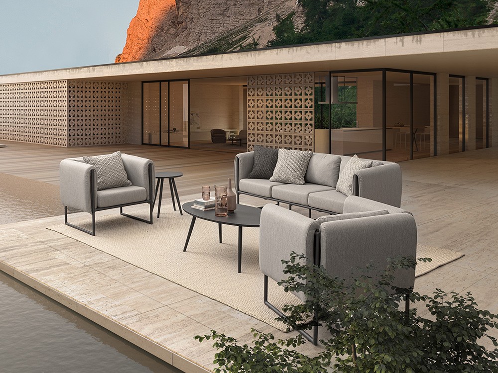 Sofá de tres plazas para salón exterior Pixel de aluminio Bizzotto - 5