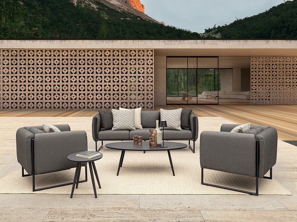 Sofá de tres plazas para salón exterior Pixel de aluminio Bizzotto - 1