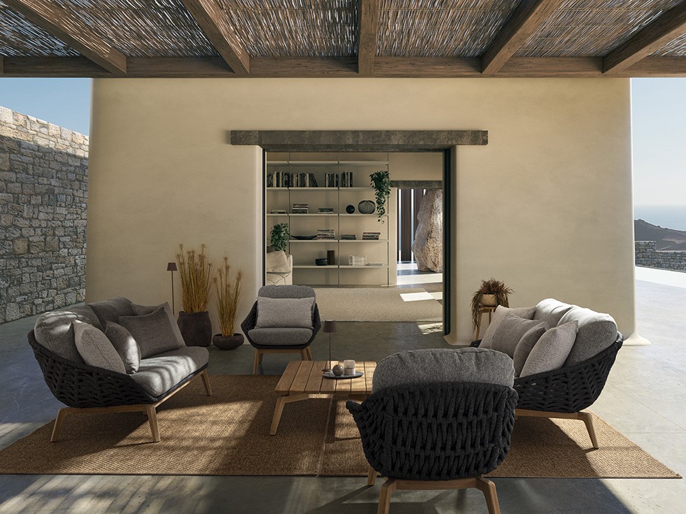 Sofá 2-3 plazas Tamires para salón exterior de madera de teca y cuerda Bizzotto - 21