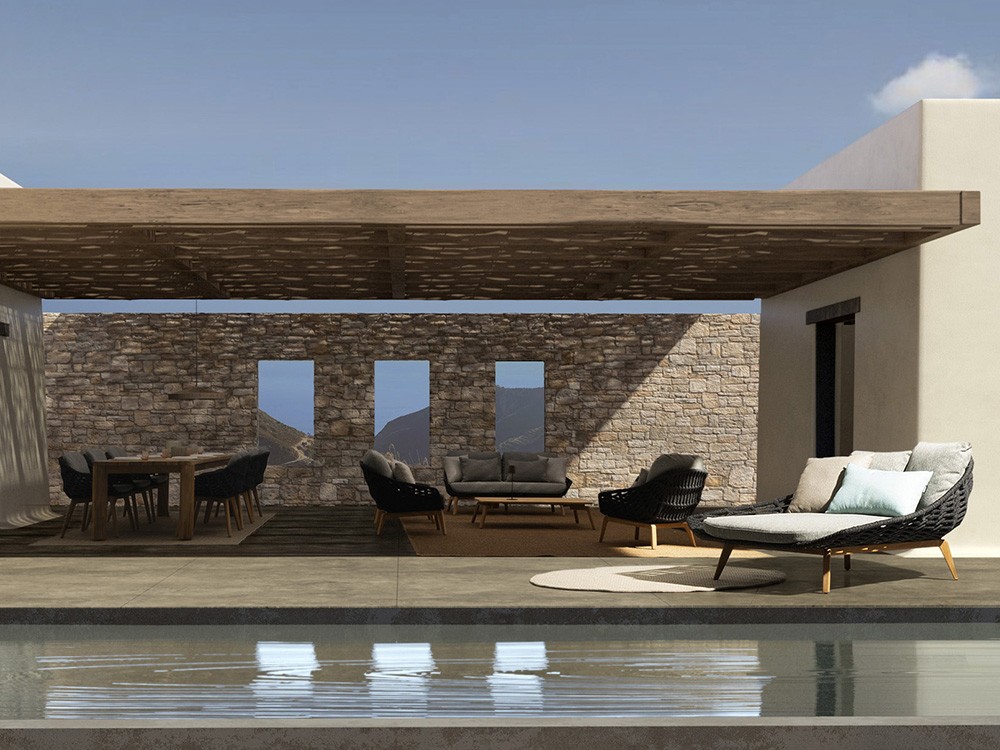 Sofá 2-3 plazas Tamires para salón exterior de madera de teca y cuerda Bizzotto - 13