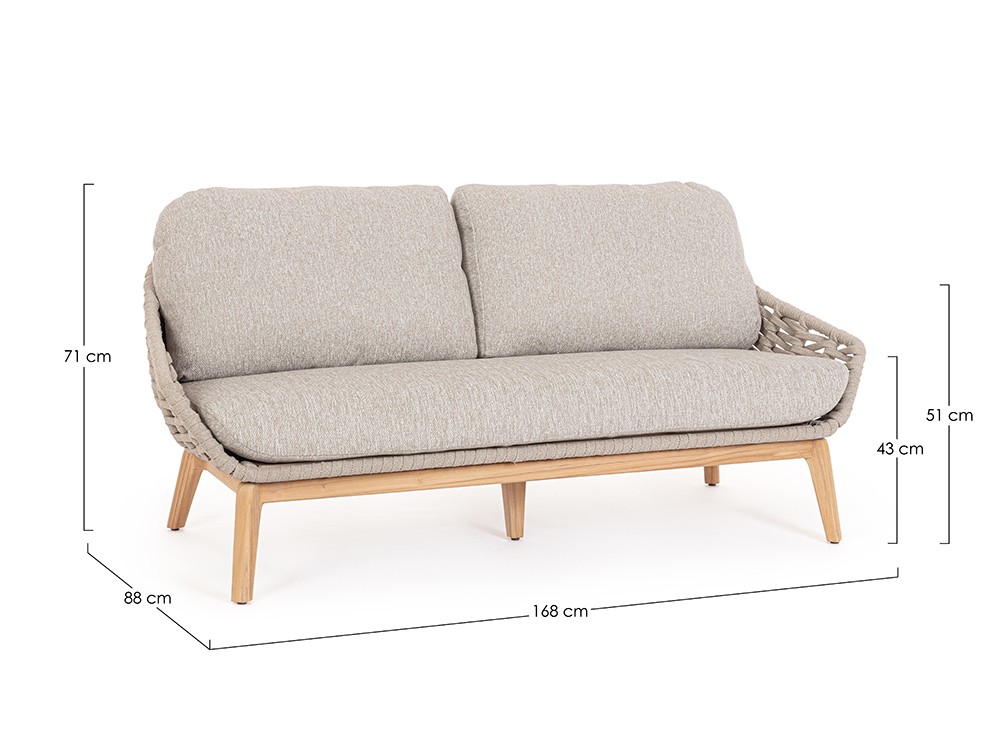 Sofá 2-3 plazas Tamires para salón exterior de madera de teca y cuerda Bizzotto - 8