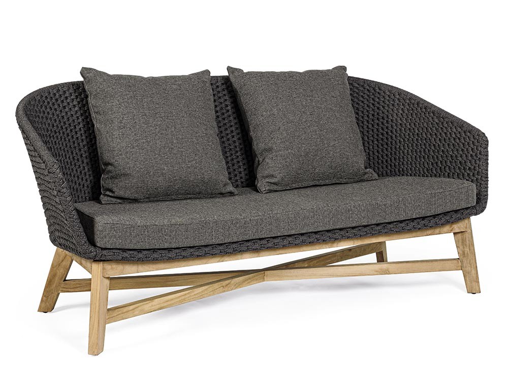 Sofá de dos plazas Coachella para salón exterior de teca y cuerda trenzada Bizzotto - 1