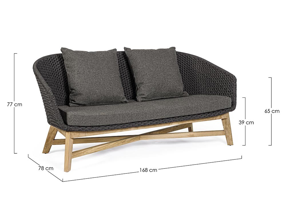 Sofá de dos plazas Coachella para salón exterior de teca y cuerda trenzada Bizzotto - 12