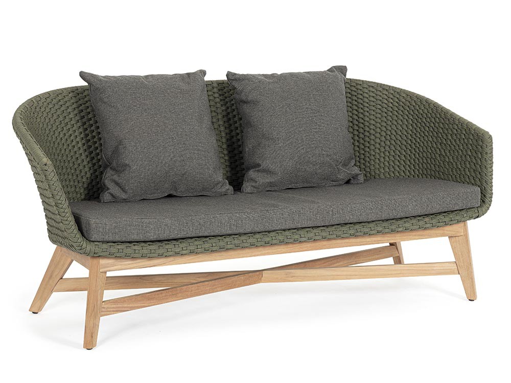 Sofá de dos plazas Coachella para salón exterior de teca y cuerda trenzada Bizzotto - 4