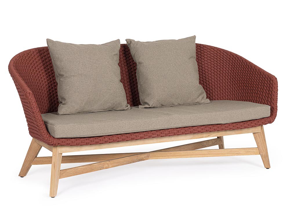 Sofá de dos plazas Coachella para salón exterior de teca y cuerda trenzada Bizzotto - 5