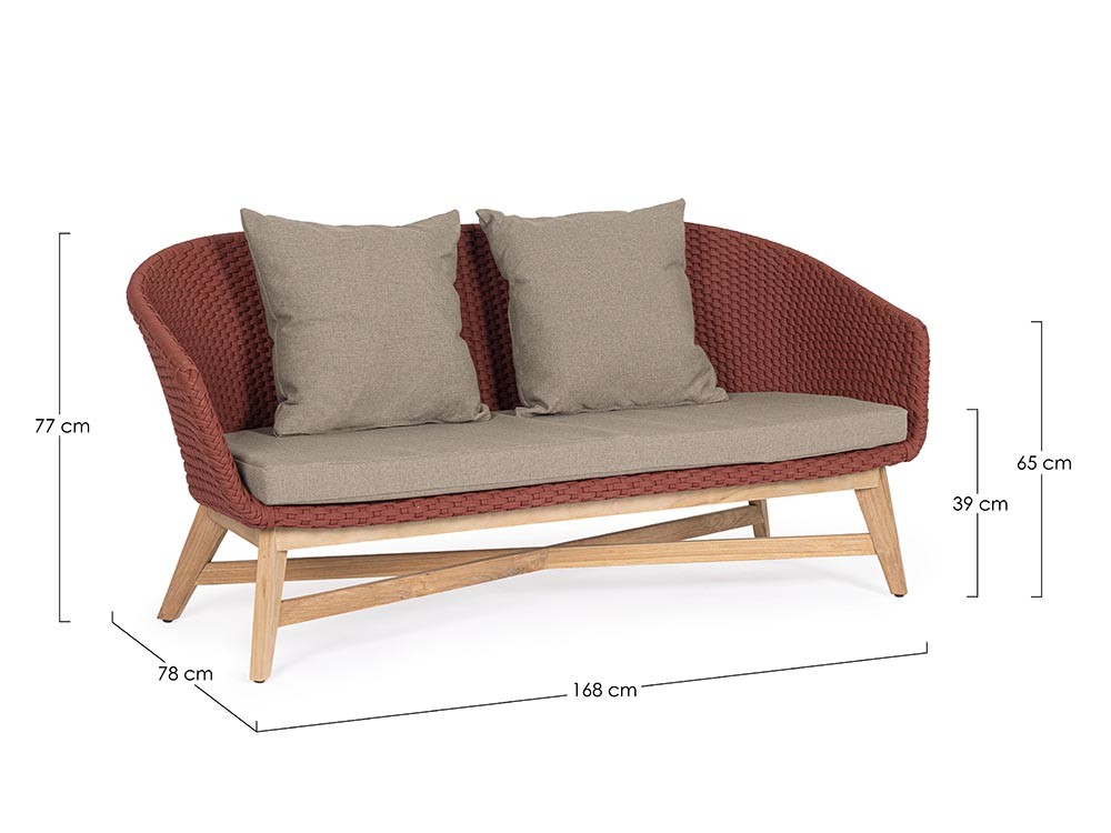 Sofá de dos plazas Coachella para salón exterior de teca y cuerda trenzada Bizzotto - 26