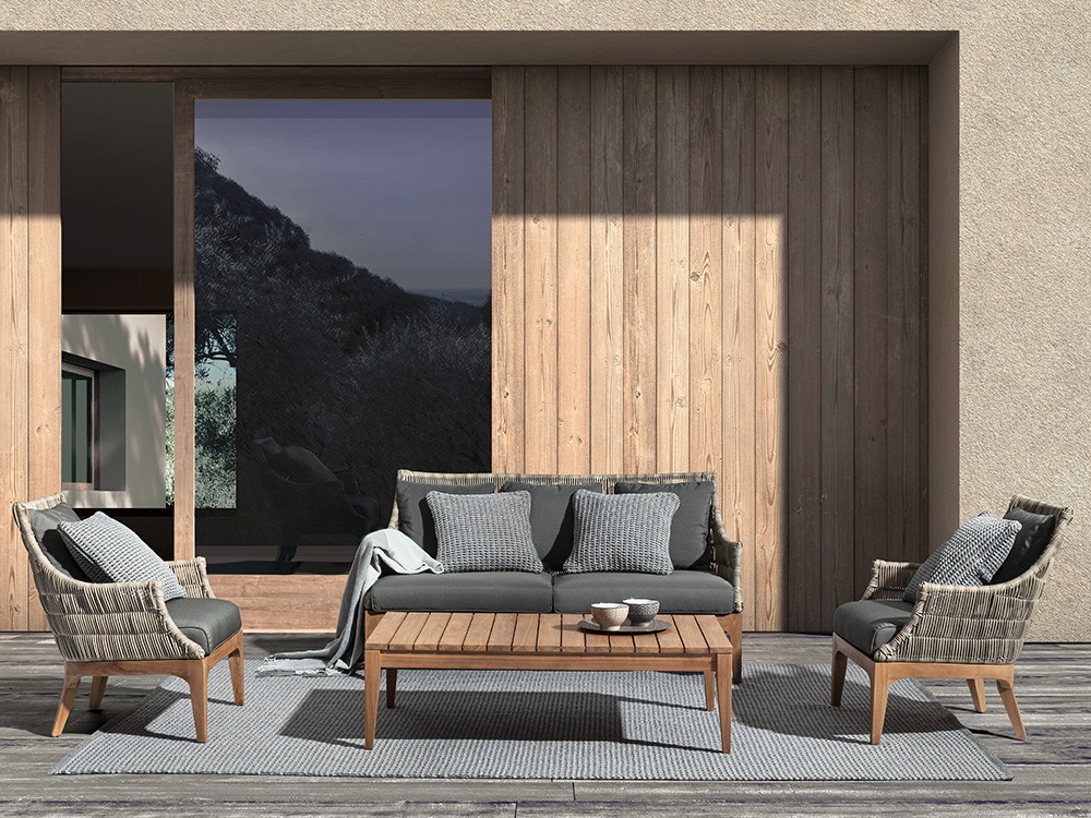 Sofá para exterior Keilani de teca y fibra sintética Bizzotto - 1