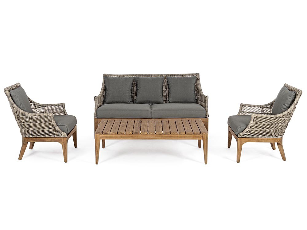 Sofá para exterior Keilani de teca y fibra sintética Bizzotto - 9