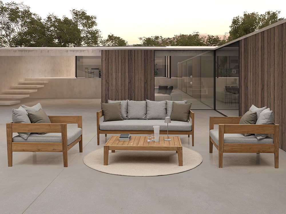 Sofá de tres plazas para salón exterior Kobo de madera de teca Bizzotto - 15