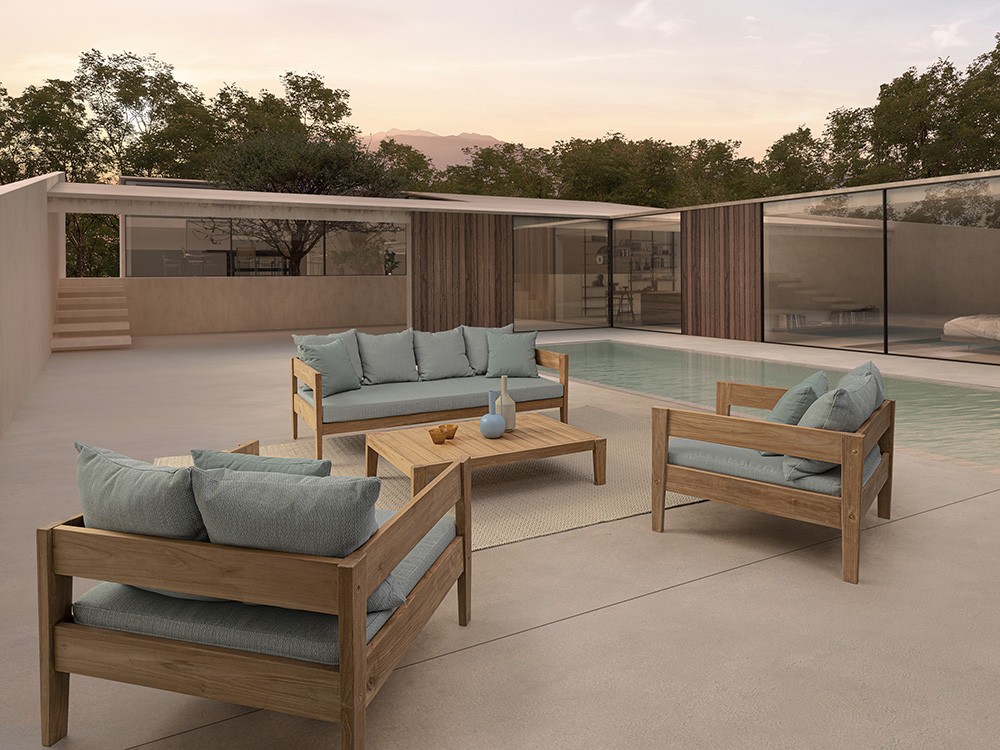 Sofá de tres plazas para salón exterior Kobo de madera de teca Bizzotto - 2