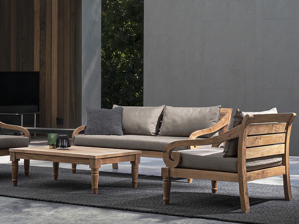 Sofá de tres plazas para salón exterior Karuba de madera de teca Bizzotto - 8