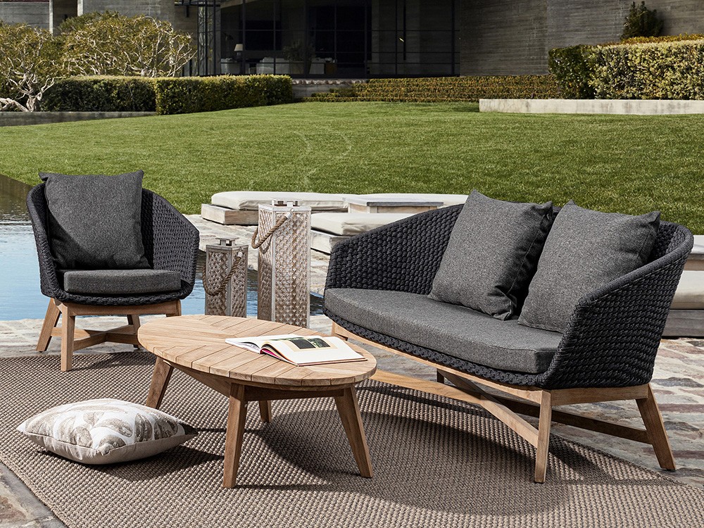 Mesa de centro ovalada para salón exterior de madera de teca Coachella Bizzotto - 1