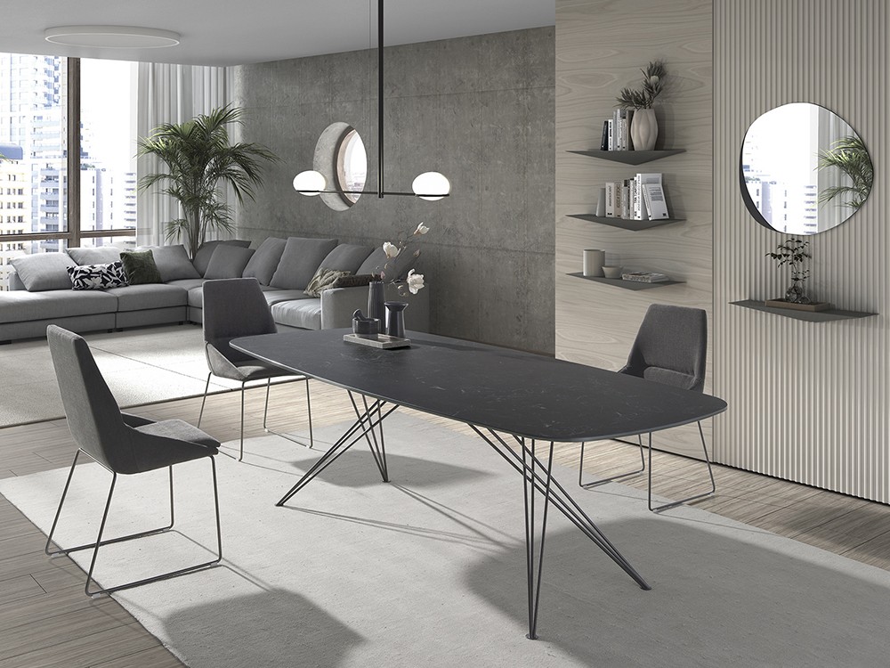 Mesa fija para comedor Denver de acero y porcelánico de Ramiro Tarazona - 1
