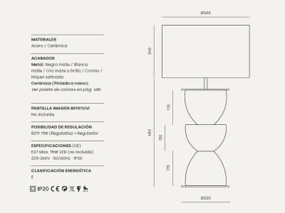 Medidas de la lámpara de sobremesa Metric Aromas del Campo