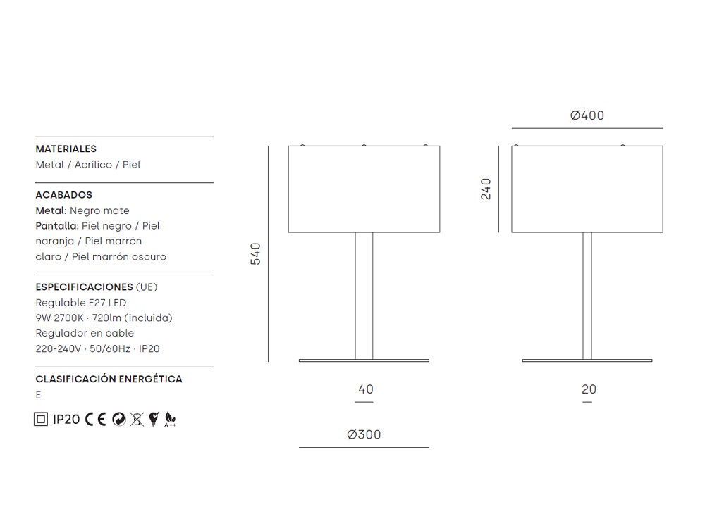 Lámpara de sobremesa con pantalla de cuero Rems de Aromas del Campo - 8