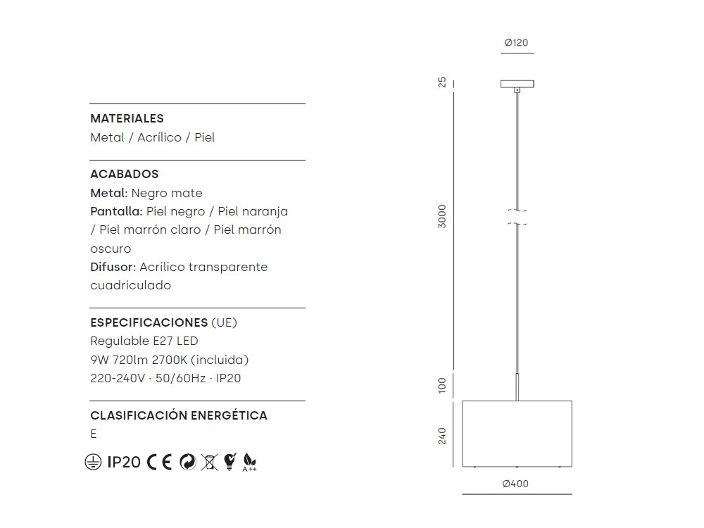 Lámpara de techo Rems con pantalla de cuero de Aromas del campo - 4
