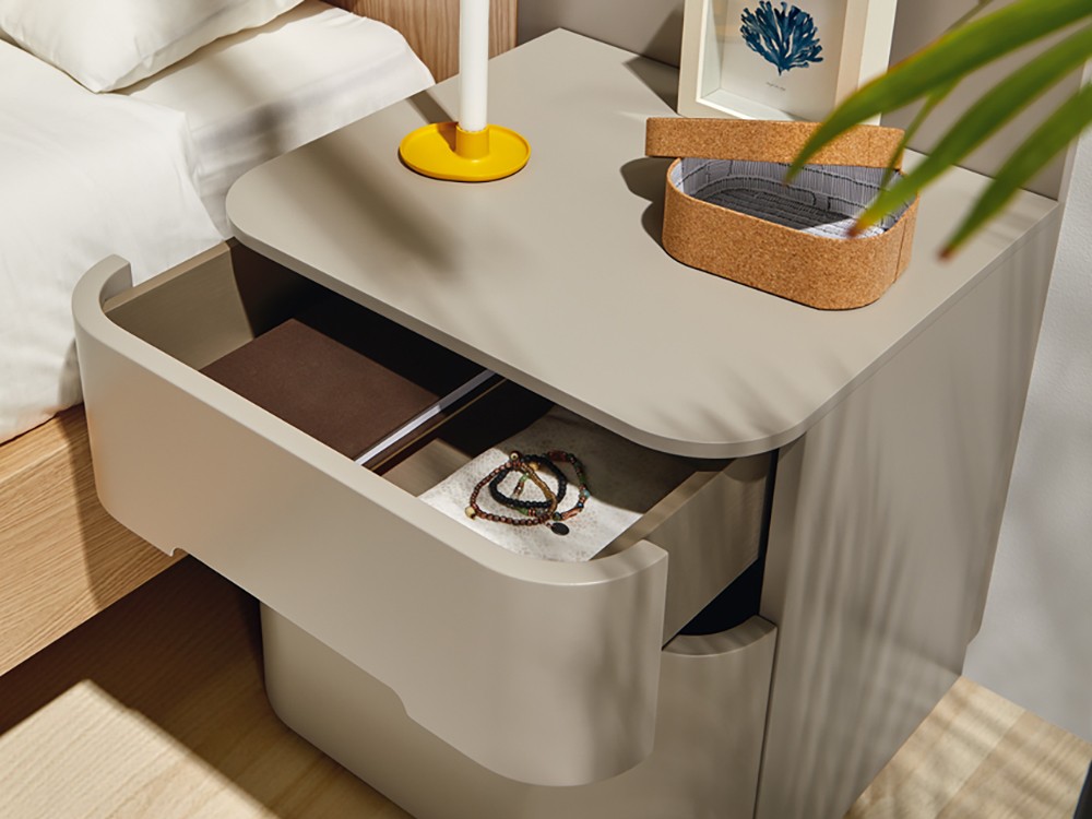 Mesita de noche con dos cajones Surf en acabado laminado Mobenia - 5