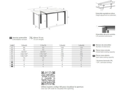 Mesa extensible de cocina Cancio Poker laminado -- 5