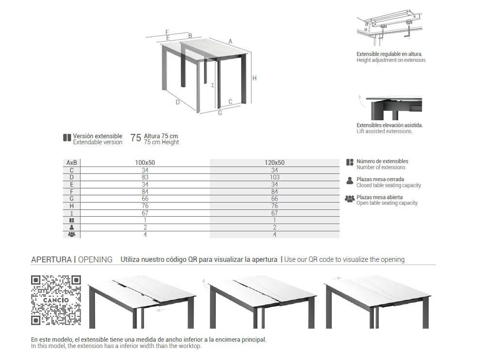 Mesa de cocina extensible Poker Minor cristal de Cancio - 7