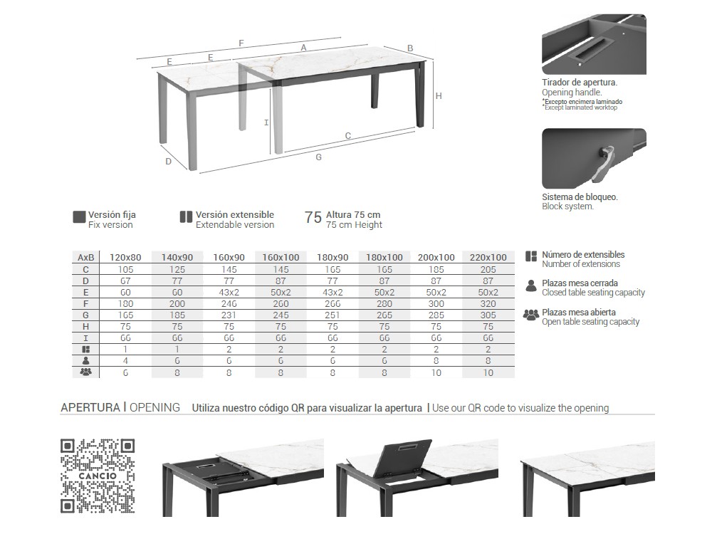 Mesa de comedor o cocina extensible Osaka Cristal de Cancio - 5