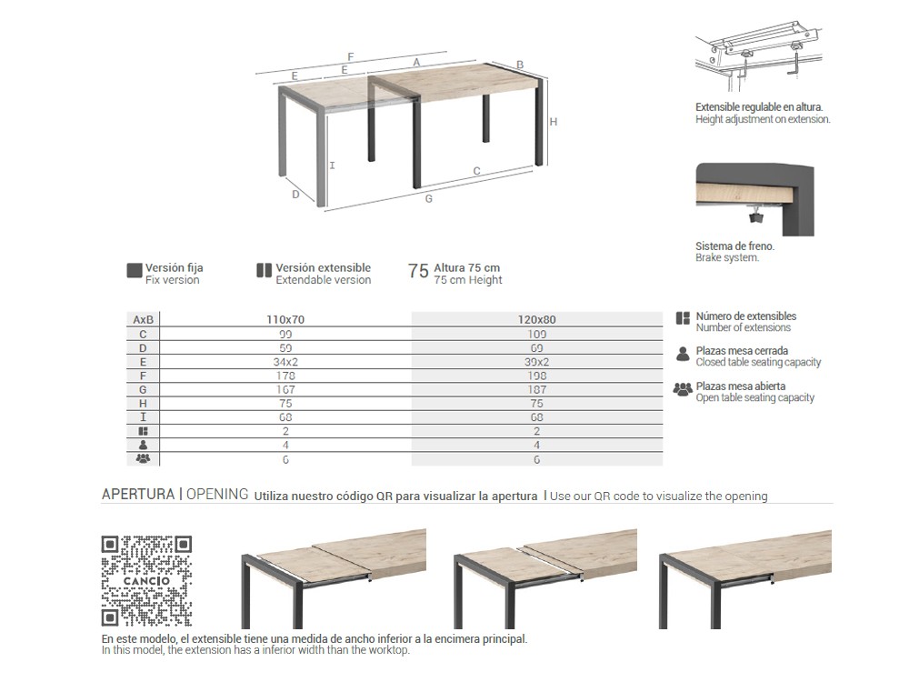 Mesa de comedor o cocina extensible Concept Porcelánico de Cancio - 6