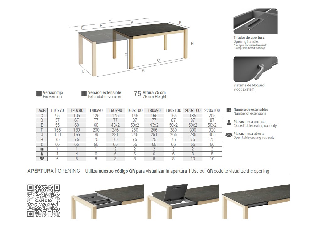 Mesa extensible de cocina o comedor Quadra Nova cristal de Cancio - 4