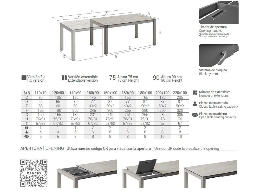 Mesa de cocina o comedor extensible Tokio Cristal de Cancio - 4