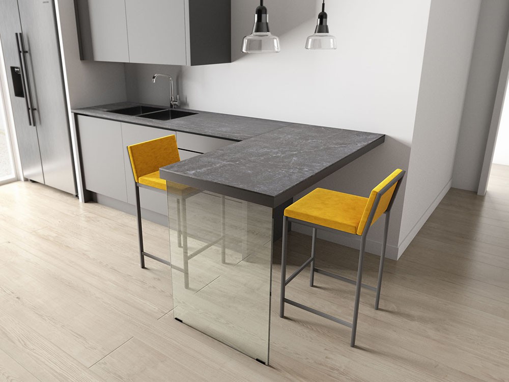 Barra de cocina Fix con pata de Cristal y sobre laminado de Cancio - 5