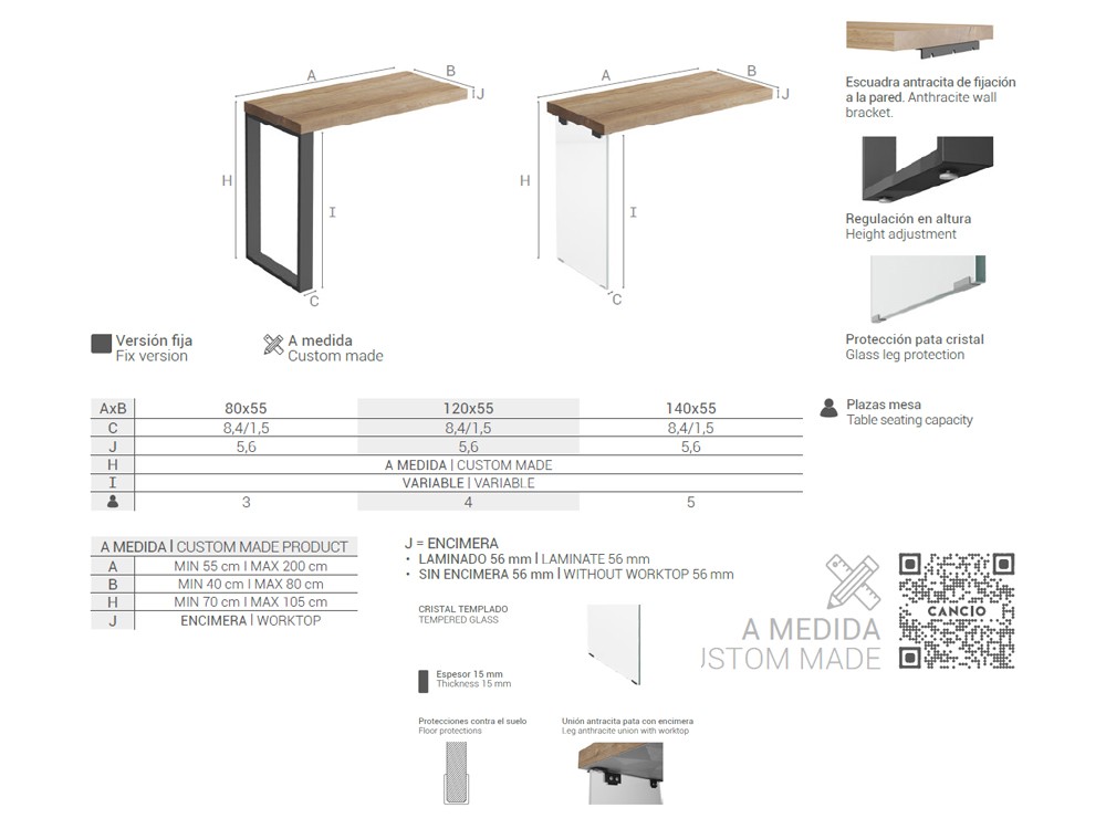 Barra de cocina Fix con pata de Cristal y sobre laminado de Cancio - 4