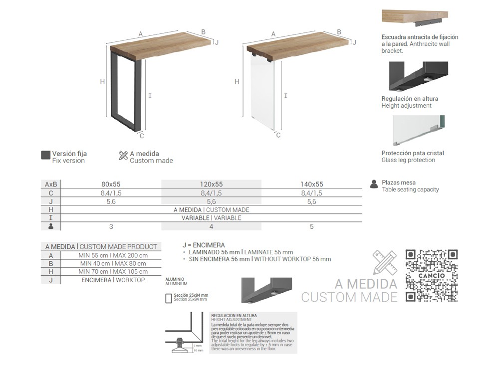Barra de cocina Fix con pata de aluminio y sobre laminado de Cancio - 4