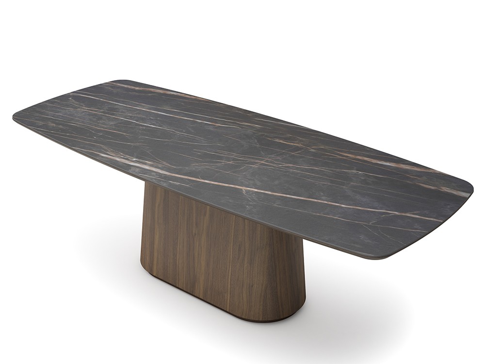 Mesa fina de comedor XV Porcelánico y chapa natural de nogal de A. Brito - 2