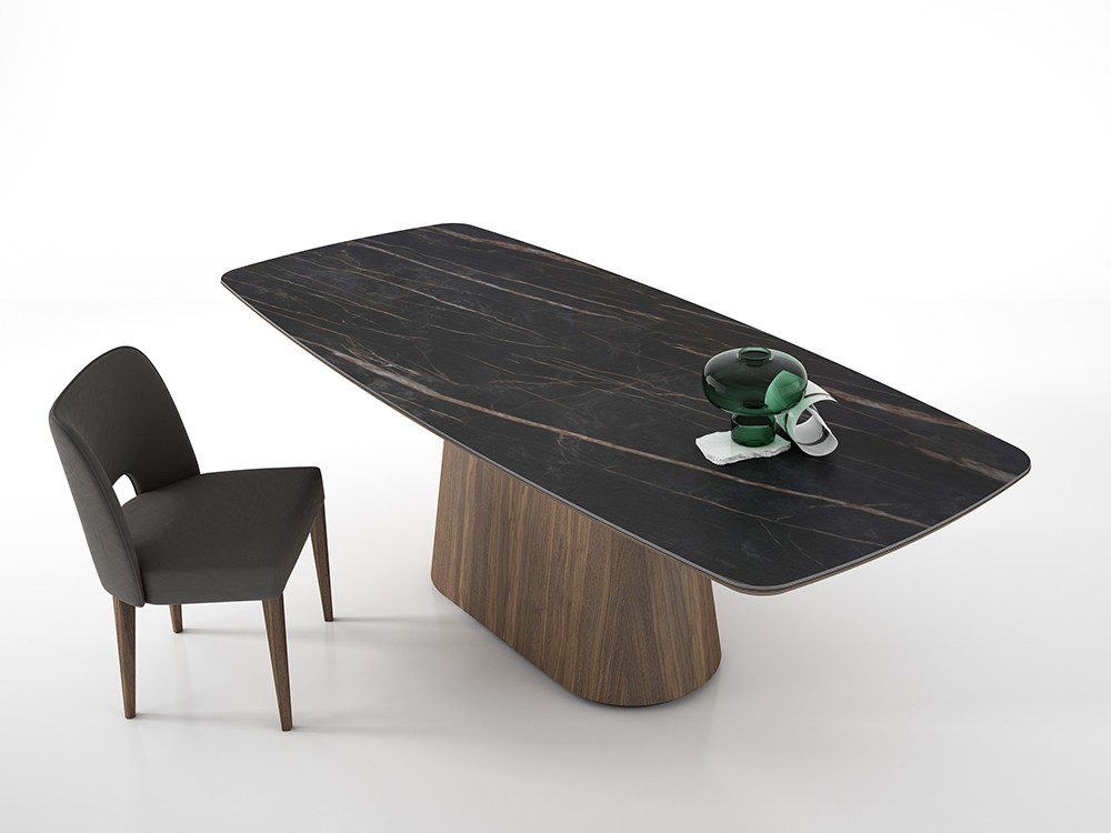 Mesa fina de comedor XV Porcelánico y chapa natural de nogal de A. Brito - 4