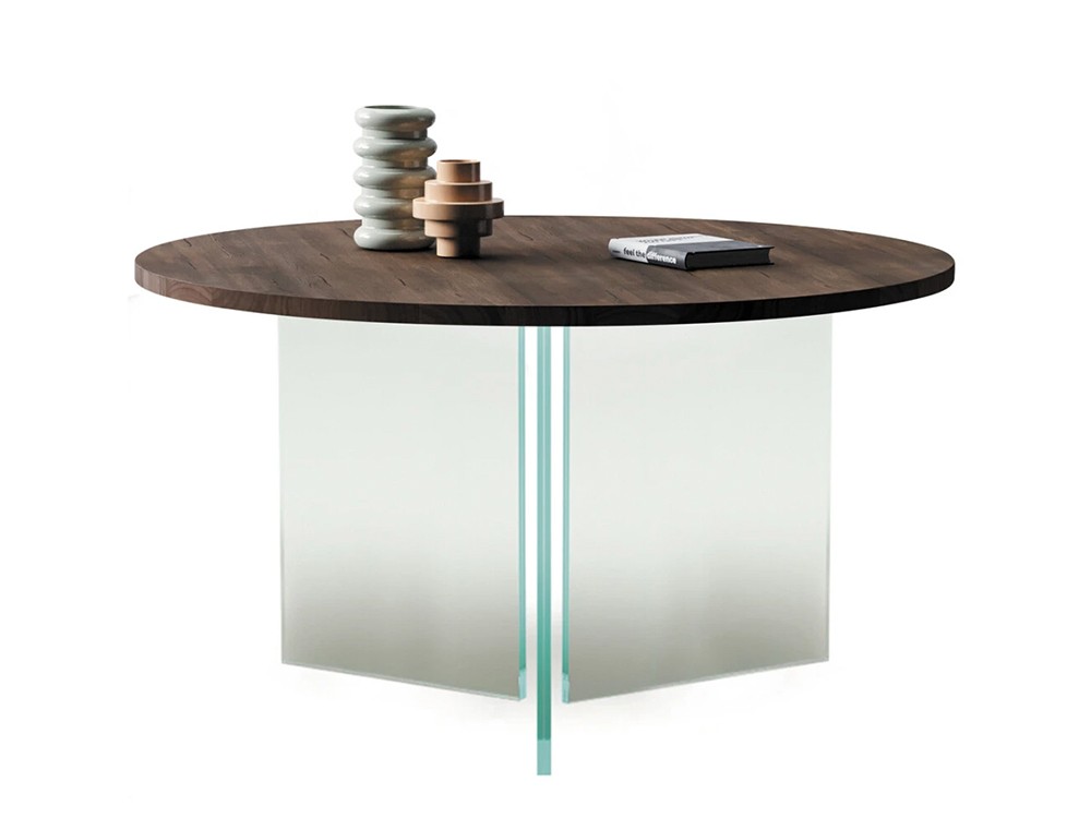 Mesa redonda Smart Ring Wall-Y de madera maciza de roble y cristal templado Devina Nais - 2